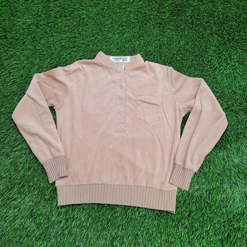 Vintage 70s Velour MOD Shirt Womens Small 17x19 Light Brown